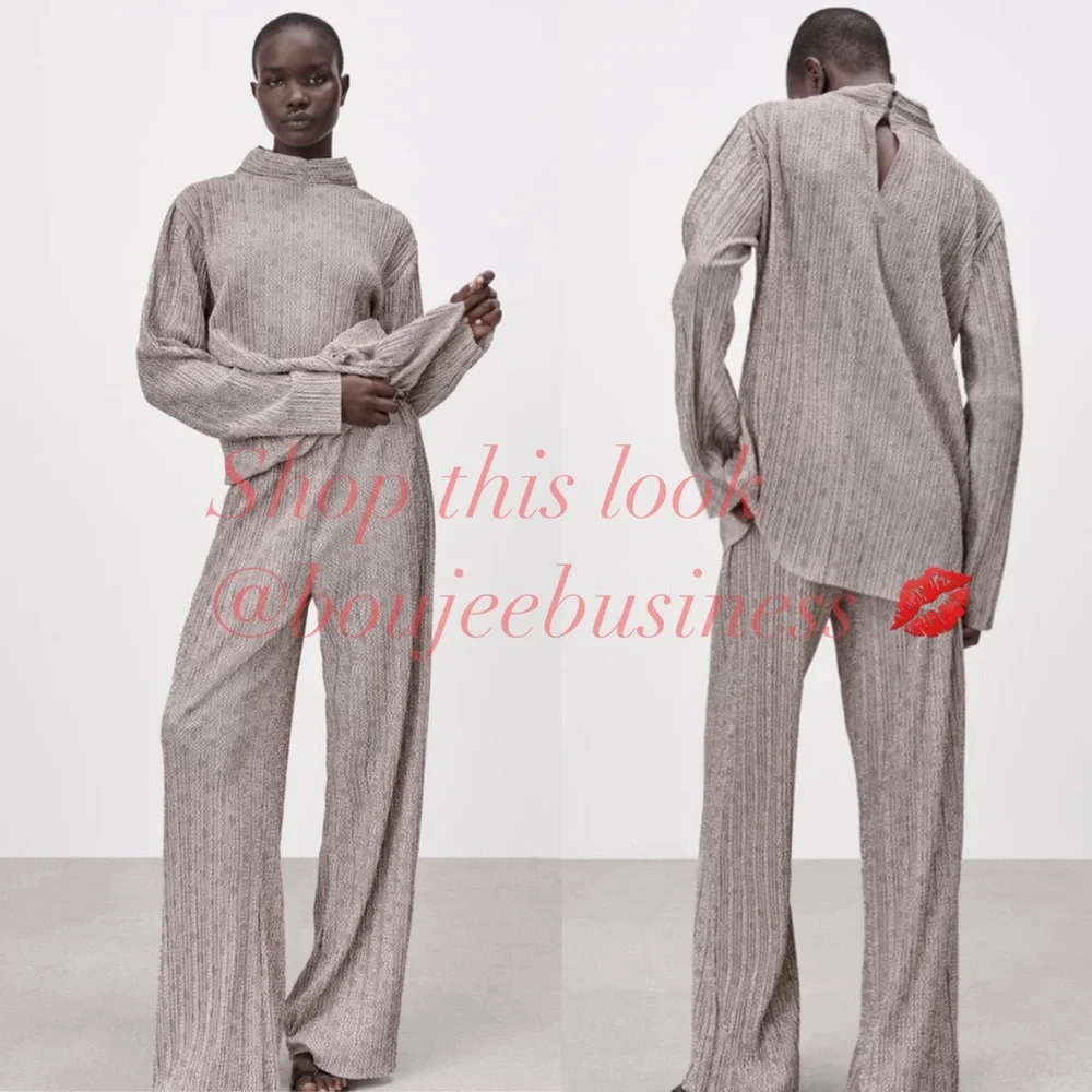ZARA 2pcs Pleated Jacquard Top + Pants Coord Set BNWT - Picture 1 of 7